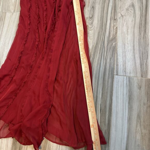 NWT MESHKI Maxi Slip Dress Very High Slit Size XS Red Ruffles Cocktail Holiday - Picture 11 of 12